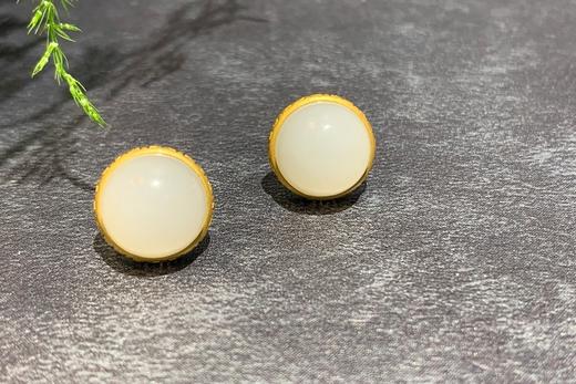 【御珠宫坊】金镶羊脂玉耳钉 商品图0