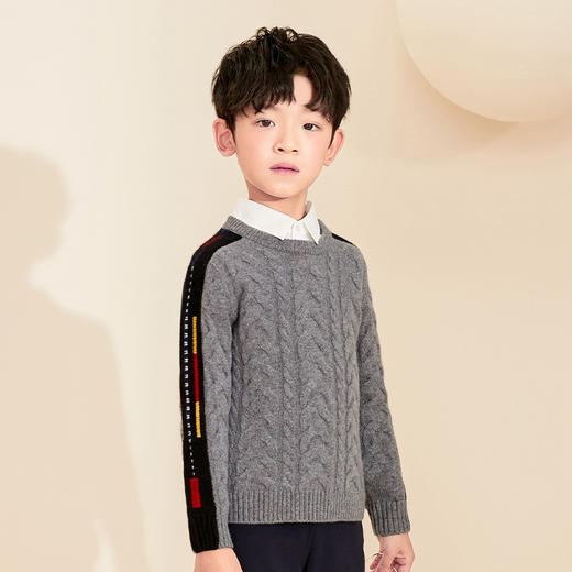 mettekids男童羊绒衫春秋新款童装针织衫儿童圆领加厚宽松毛衣 商品图2