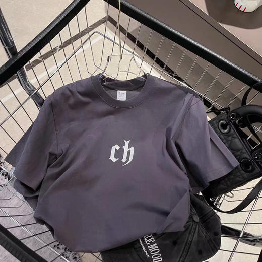 「4色可选！男女同款」2023夏季新款都市休闲套头宽松亲子情侣字母ch短袖圆领T恤上衣220克棉 商品图1