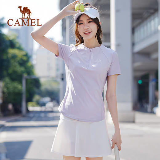 骆驼速干T恤女短袖运动上衣 2025春夏新款网球服冰丝晨跑瑜伽服女 C23BABH393 商品图3