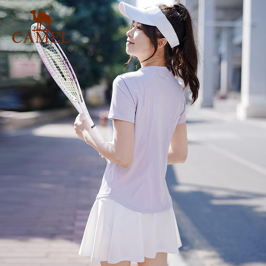 骆驼速干T恤女短袖运动上衣 2025春夏新款网球服冰丝晨跑瑜伽服女 C23BABH393 商品图2