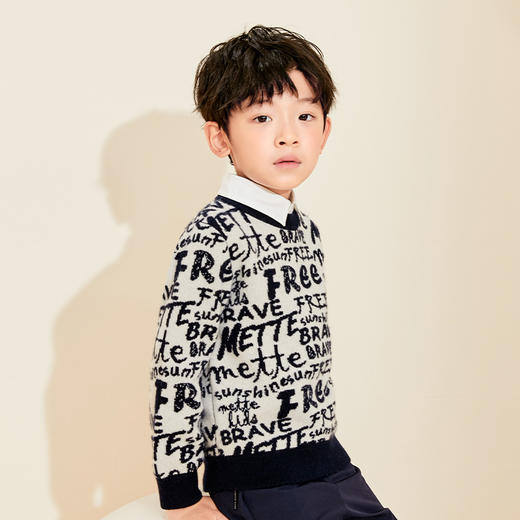 mettekids儿童羊绒衫春秋款童装女童毛衣字母提花加厚男童针织衫 商品图1