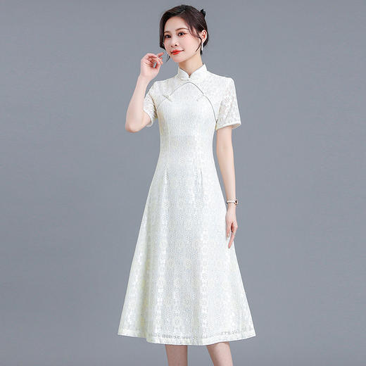 QYM MG7766-Y改良旗袍裙中式蕾丝连衣裙 商品图1