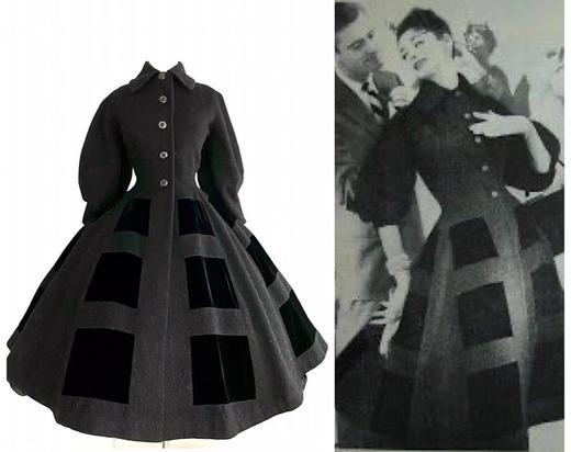 【投稿】喵娘精工@M62《奥修妮》毛呢拼接丝绒蜂腰大摆风衣裙 商品图0