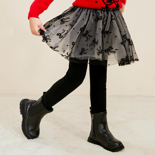 mettekids女童裤子春秋新款绒打底裤中大儿童黑色网纱公主裙裤 商品图2