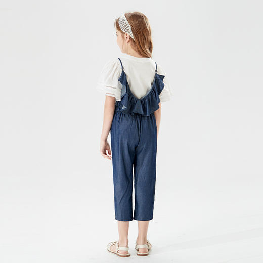 mettekids女童裤子儿童背带裤2022新款夏装休闲韩系潮童装牛仔裤 商品图1