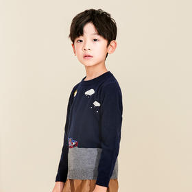 mettekids男童羊绒衫春秋新款童装毛衣儿童卡通洋气圆领针织衫