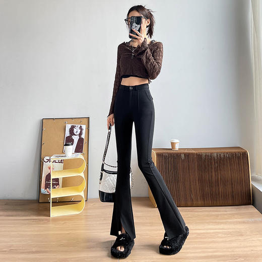 【一穿就会爱上】显高显瘦显腿长微喇开叉裤 Q弹亲肤 立体有型 美化腰臀比 提升身材曲线 商品图3