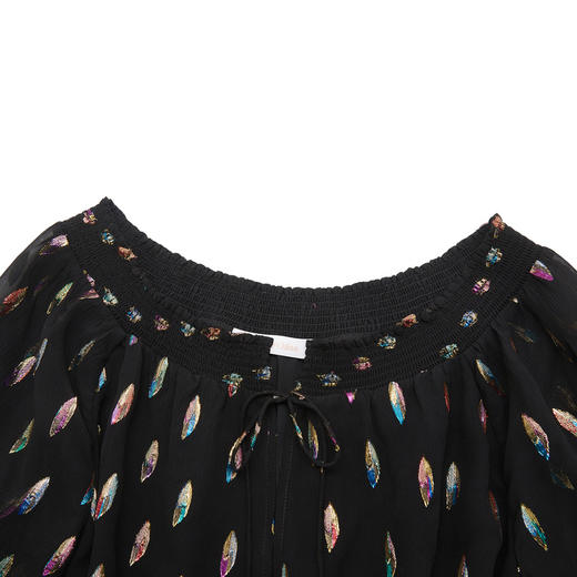 SEE BY CHLOE 女士黑色真丝刺绣长袖一字肩上衣 CHS22SHT03022 商品图3