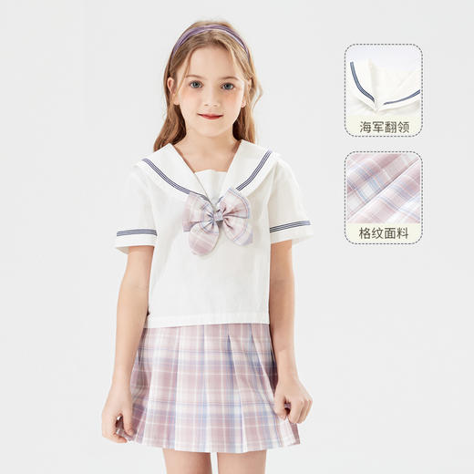 mettekids儿童装时髦套装洋气2022新款夏装女童百搭JK裙子夏上衣 商品图0