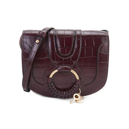 Chloe 蔻依 SEE BY CHLOE 女士深红色鳄鱼纹牛皮迷你单肩斜挎马鞍包 酒红 商品图0