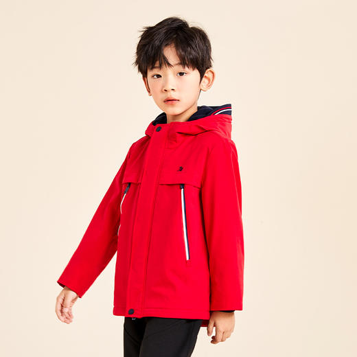 mettekids儿童风衣春秋季2022新款加绒童装男童红色休闲连帽外套 商品图1