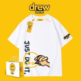 「黑白两色！男女同款」笑脸DREW短袖t恤 高街风FOG潮牌欧美情侣装棉宽松上衣