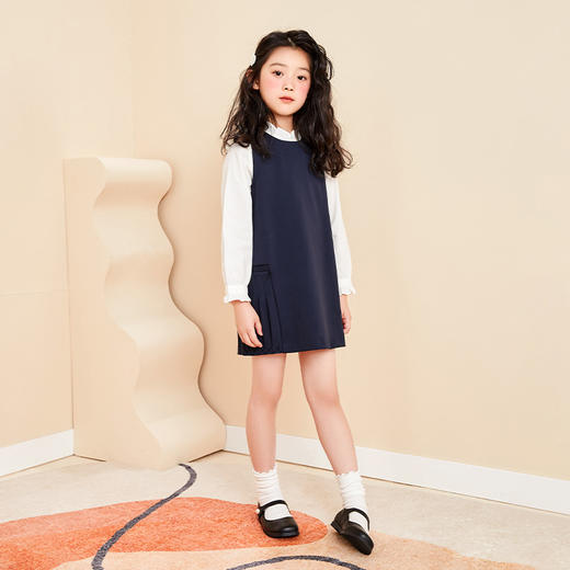 mettekids儿童连衣裙女童秋装新款童装中大童时髦洋气纯色公主裙 商品图2