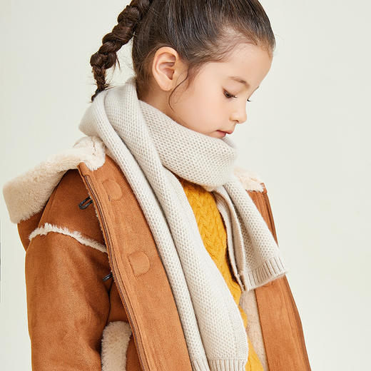 mettekids儿童围巾纯羊绒男童女童防风可爱纯色加绒保暖冬季围脖 商品图1