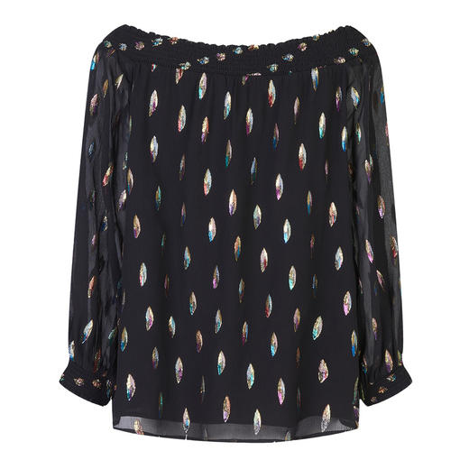 SEE BY CHLOE 女士黑色真丝刺绣长袖一字肩上衣 CHS22SHT03022 商品图1