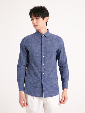 callisto蓝白花纱纹理全棉意式领衬衫 SSSTL021C