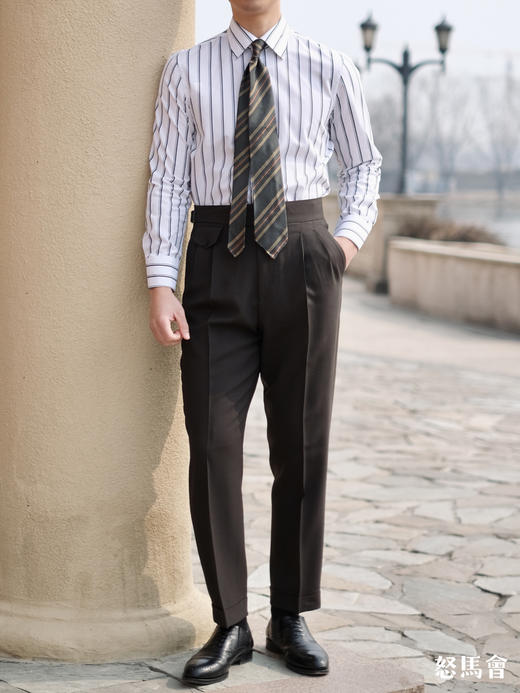 Alfred Brown 澳洲美丽诺初剪羊毛强捻抗皱墨绿色意式工艺裤装 商品图2