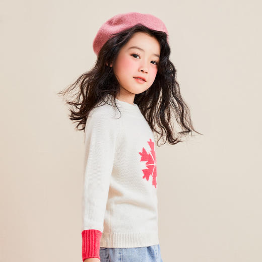 mettekids女童羊绒衫春秋新款儿童毛衣加厚中大童雪花打底针织衫 商品图0
