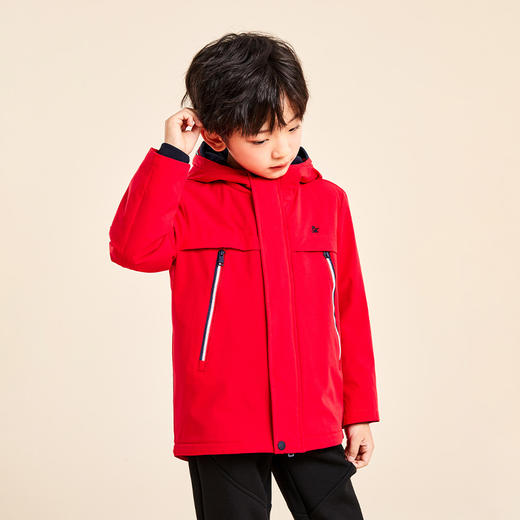 mettekids儿童风衣春秋季2022新款加绒童装男童红色休闲连帽外套 商品图2