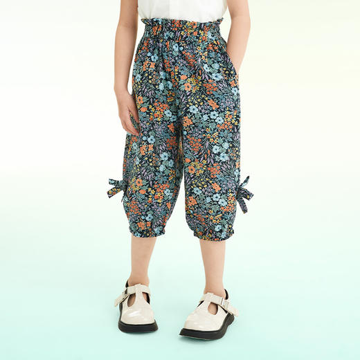 mettekids儿童裤子2022女童裤子夏季蝴蝶结灯笼裤洋气女孩七分裤 商品图1