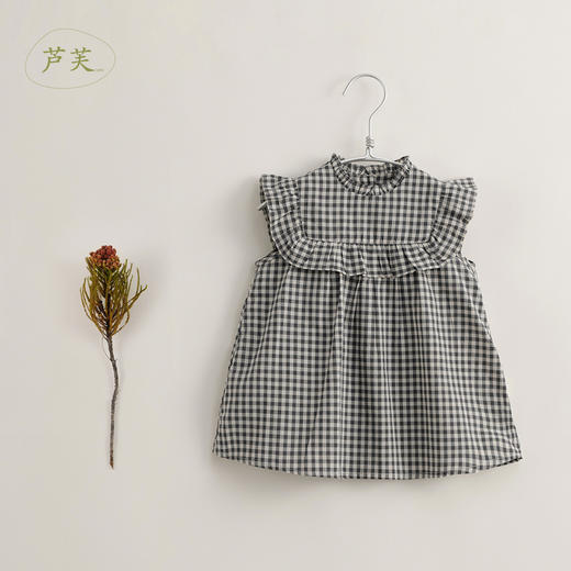 【马克珍妮 芦芙】夏装新款 女童法式木耳边格纹连衣裙230395 商品图1