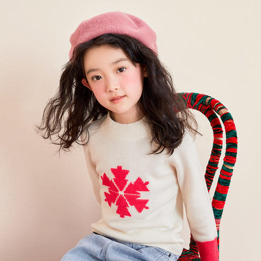 mettekids女童羊绒衫春秋新款儿童毛衣加厚中大童雪花打底针织衫 商品图1