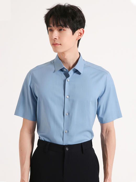 callisto蓝色桑蚕丝混纺短袖衬衫 SSSTS016C 商品图0