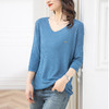 V领七分袖上衣，薄款修身妈妈半袖t恤针织衫CC-103-A051 商品缩略图0