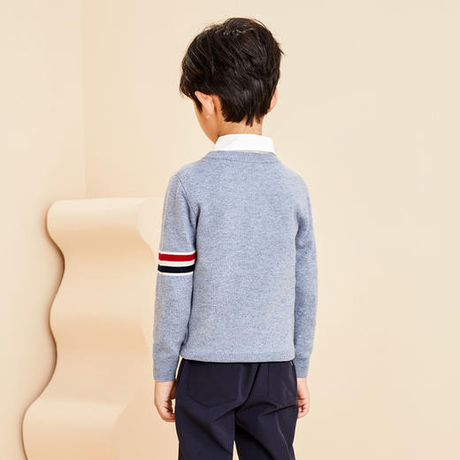 mettekids儿童羊绒衫春秋新款拼接打底毛衣男童针织衫圆领套头衫 商品图3