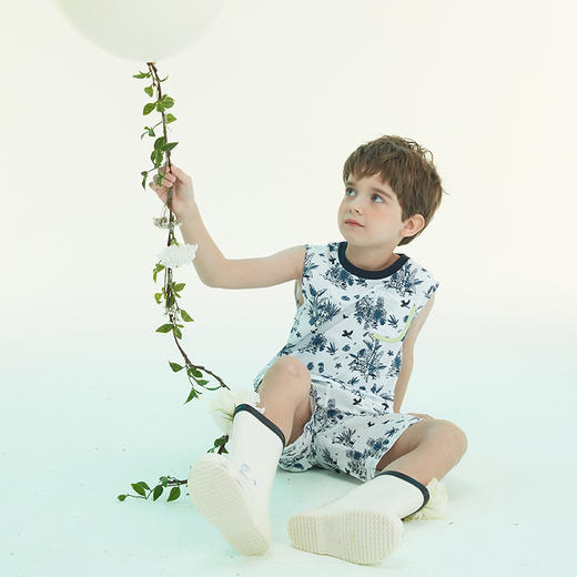 mettekids儿童背心2022新款童装休闲透气圆领白色印花男童夏季t恤 商品图3