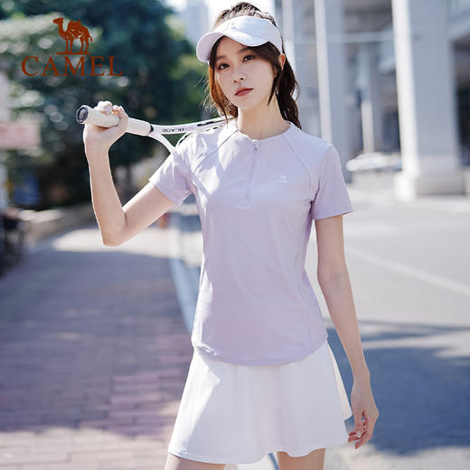 骆驼速干T恤女短袖运动上衣 2025春夏新款网球服冰丝晨跑瑜伽服女 C23BABH393 商品图1