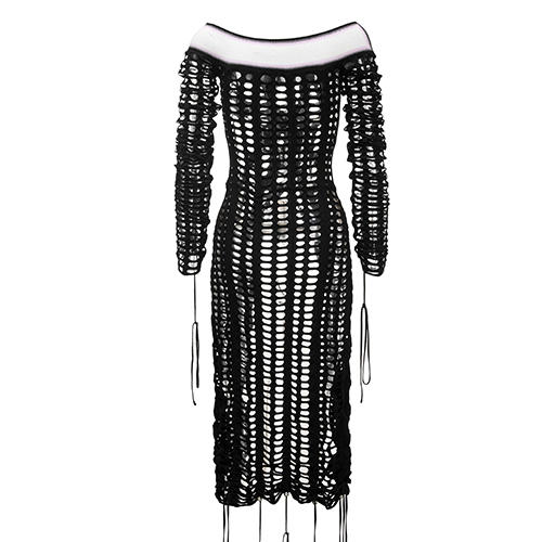 NAN KNITS抽绳孔眼一字领连衣裙——SS23新品 商品图2