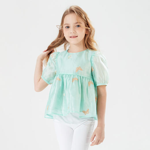 mettekids儿童T恤童装夏季新款洋气时髦泡泡袖网纱女童夏装上衣 商品图1