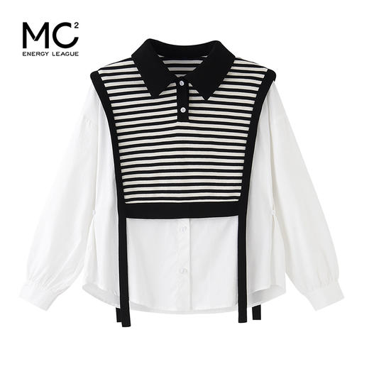 女装翻领假两件条纹拼接长袖衬衫C3212356 商品图0