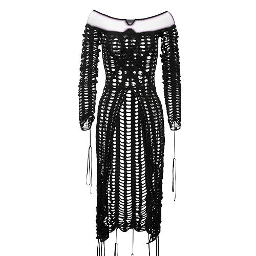 NAN KNITS抽绳孔眼一字领连衣裙——SS23新品 商品图1