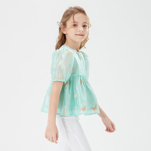 mettekids儿童T恤童装夏季新款洋气时髦泡泡袖网纱女童夏装上衣 商品图3