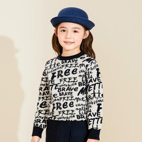 mettekids儿童羊绒衫春秋款童装女童毛衣字母提花加厚男童针织衫