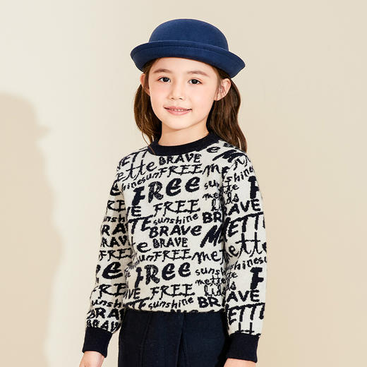 mettekids儿童羊绒衫春秋款童装女童毛衣字母提花加厚男童针织衫 商品图0
