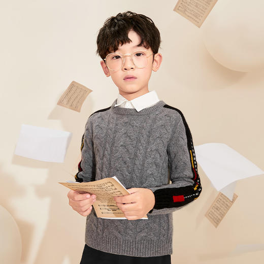 mettekids男童羊绒衫春秋新款童装针织衫儿童圆领加厚宽松毛衣 商品图1