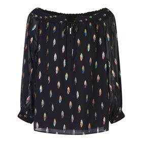 SEE BY CHLOE 女士黑色真丝刺绣长袖一字肩上衣 CHS22SHT03022