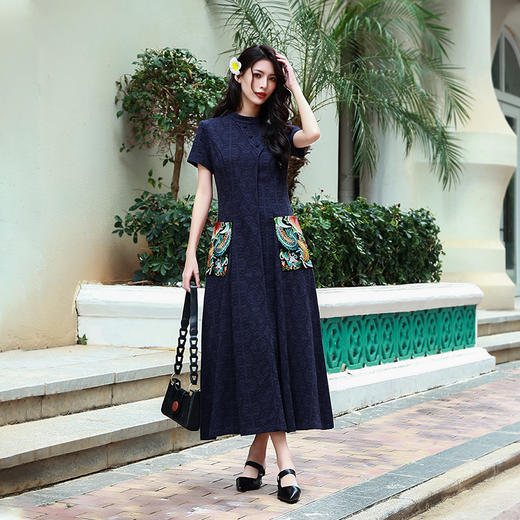 飞琼绣花复古连衣裙 | 长短袖可选 | 藏蓝色 黄色 红色 商品图9