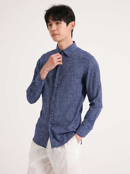 callisto蓝白花纱纹理全棉意式领衬衫 SSSTL021C 商品图1