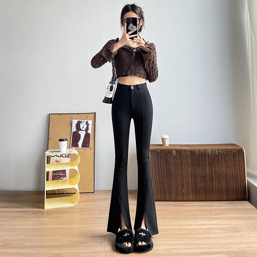 【一穿就会爱上】显高显瘦显腿长微喇开叉裤 Q弹亲肤 立体有型 美化腰臀比 提升身材曲线 商品图1