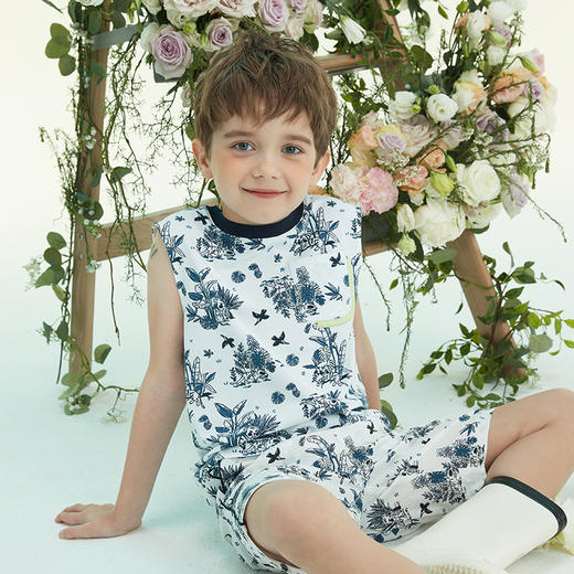 mettekids儿童背心2022新款童装休闲透气圆领白色印花男童夏季t恤 商品图1