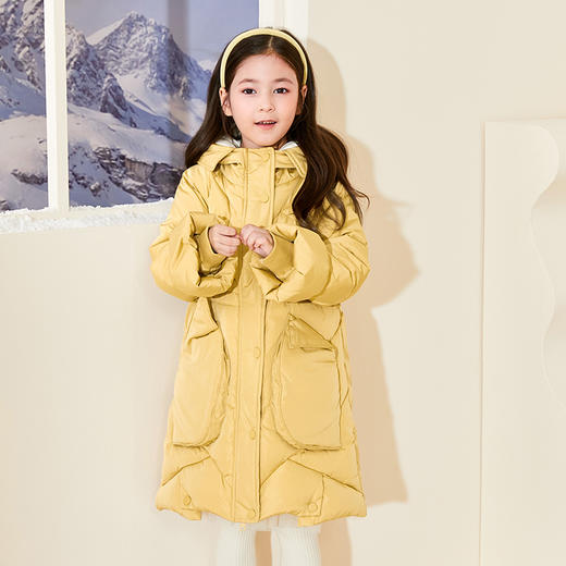 mettekids女童羽绒服冬季新款白鹅绒童装儿童纯色中长款加厚外套 商品图0