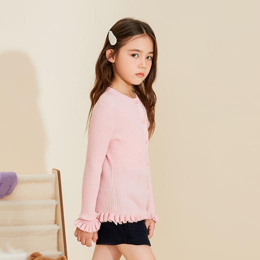 mettekids儿童针织衫春秋新款打底衫中大女童小香风圆领开衫毛衣 商品图3