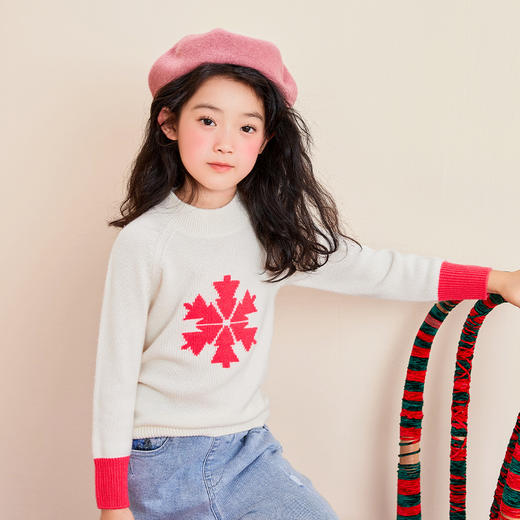 mettekids女童羊绒衫春秋新款儿童毛衣加厚中大童雪花打底针织衫 商品图2