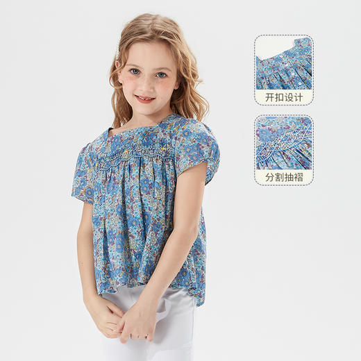 mettekids儿童T恤2022夏季新款洋气泡泡袖公主休闲女童纯棉上衣 商品图0