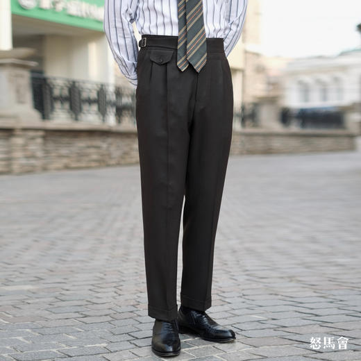 Alfred Brown 澳洲美丽诺初剪羊毛强捻抗皱墨绿色意式工艺裤装 商品图0